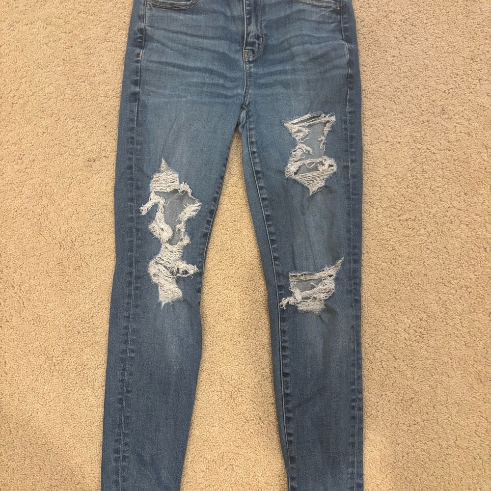 American Eagle Outfitters Ripped Blue Skinny Leggings